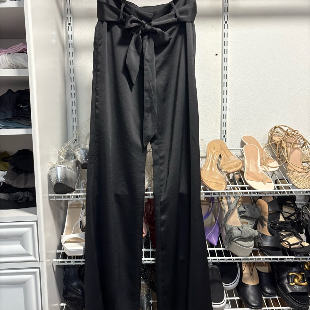 Dynamite Black Wide Leg Tie-Waist Pants